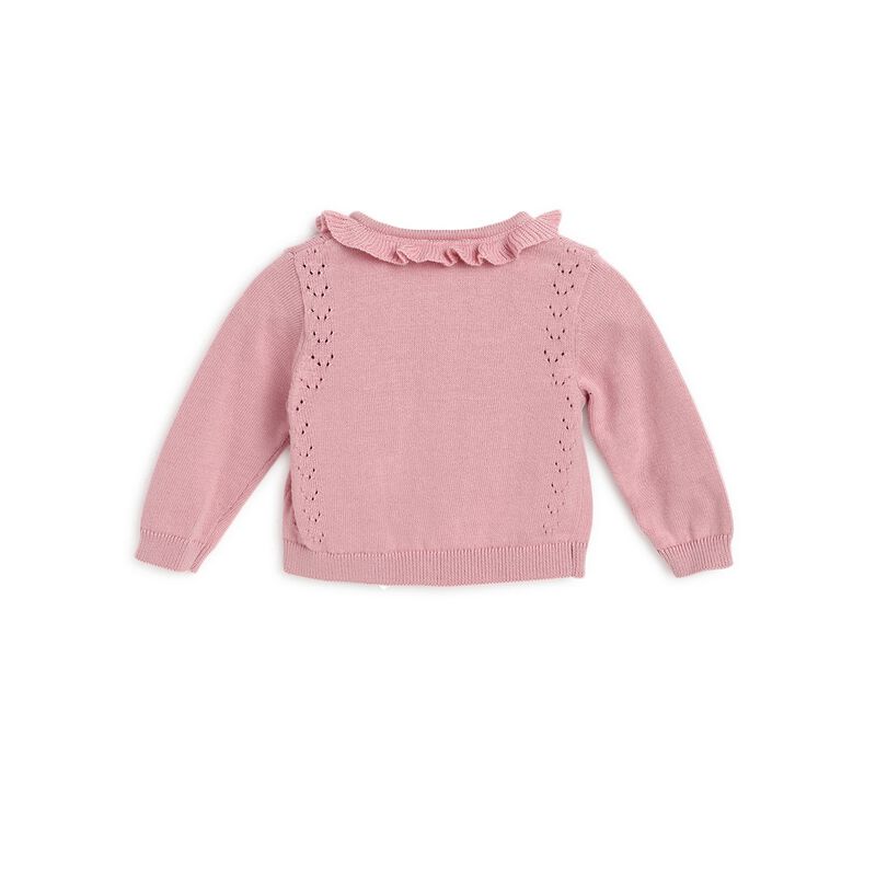 Girls Medium Pink Solid Cardigan image number 1